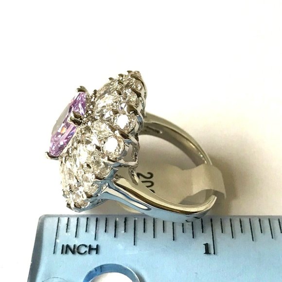Vintage Art Deco Purple CZ Cocktail Ring Size 7 Camilla Lucia Silver Plated - Picture 12 of 12